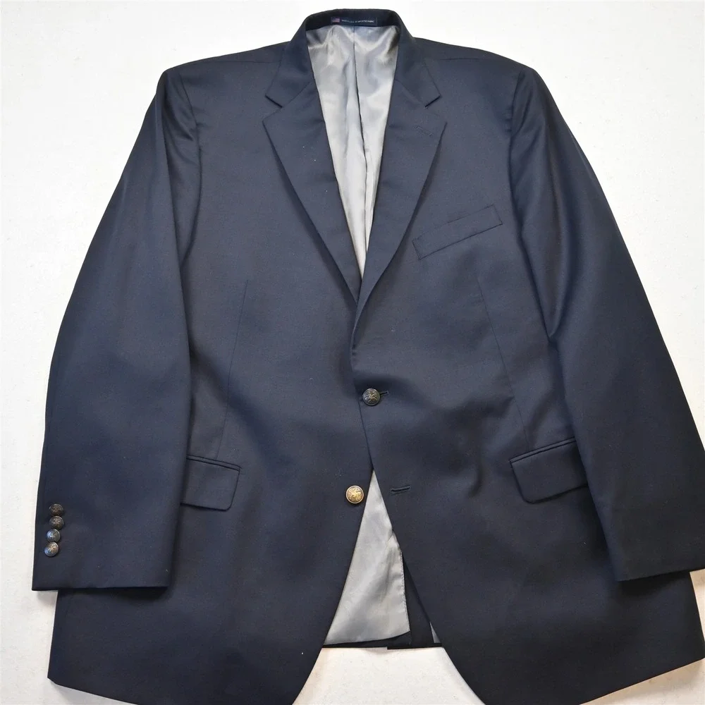 Hart Schaffner Marx 48L Navy Blue Wool USA Gold Button Mens Blazer Sport Coat‎